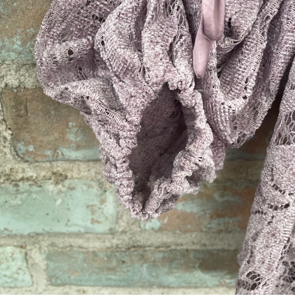 Free People Dress Ruby Mini Babydoll Lilac Pink Lace Sheer Boho Balloon Sleeve - Picture 8 of 13